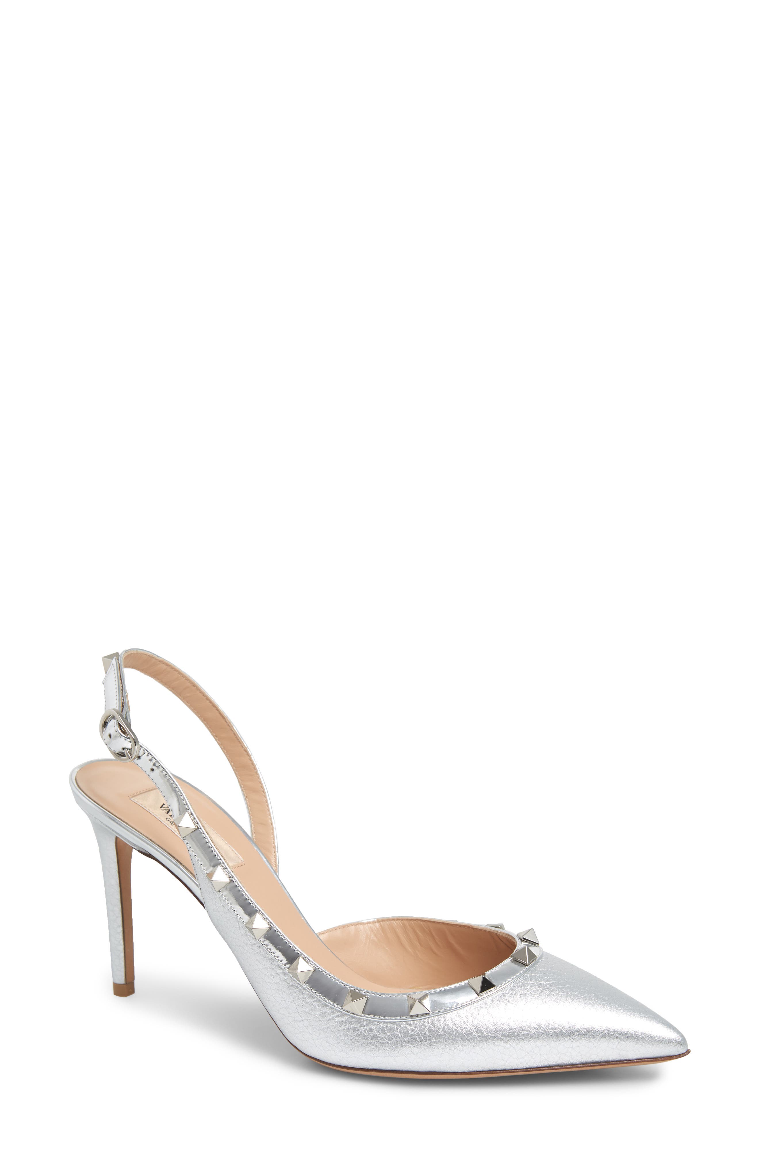 Valentino Rockstud Slingback Pump, Main, color, SILVER