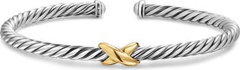 Cable Flex X Station Bracelet in Sterling Silver with 14K Yellow Gold, 4mm