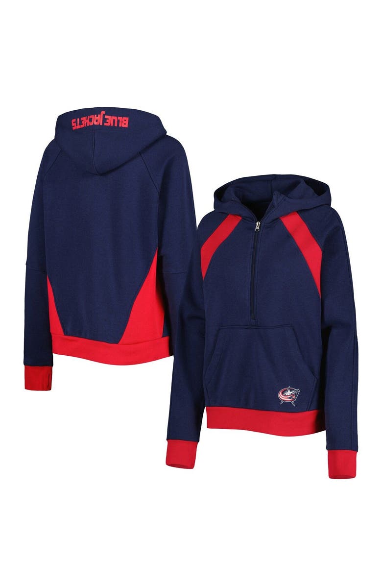 STARTER Women's Starter Navy Columbus Blue Jackets Wishbone Half-Zip Hoodie, Main, color, Navy