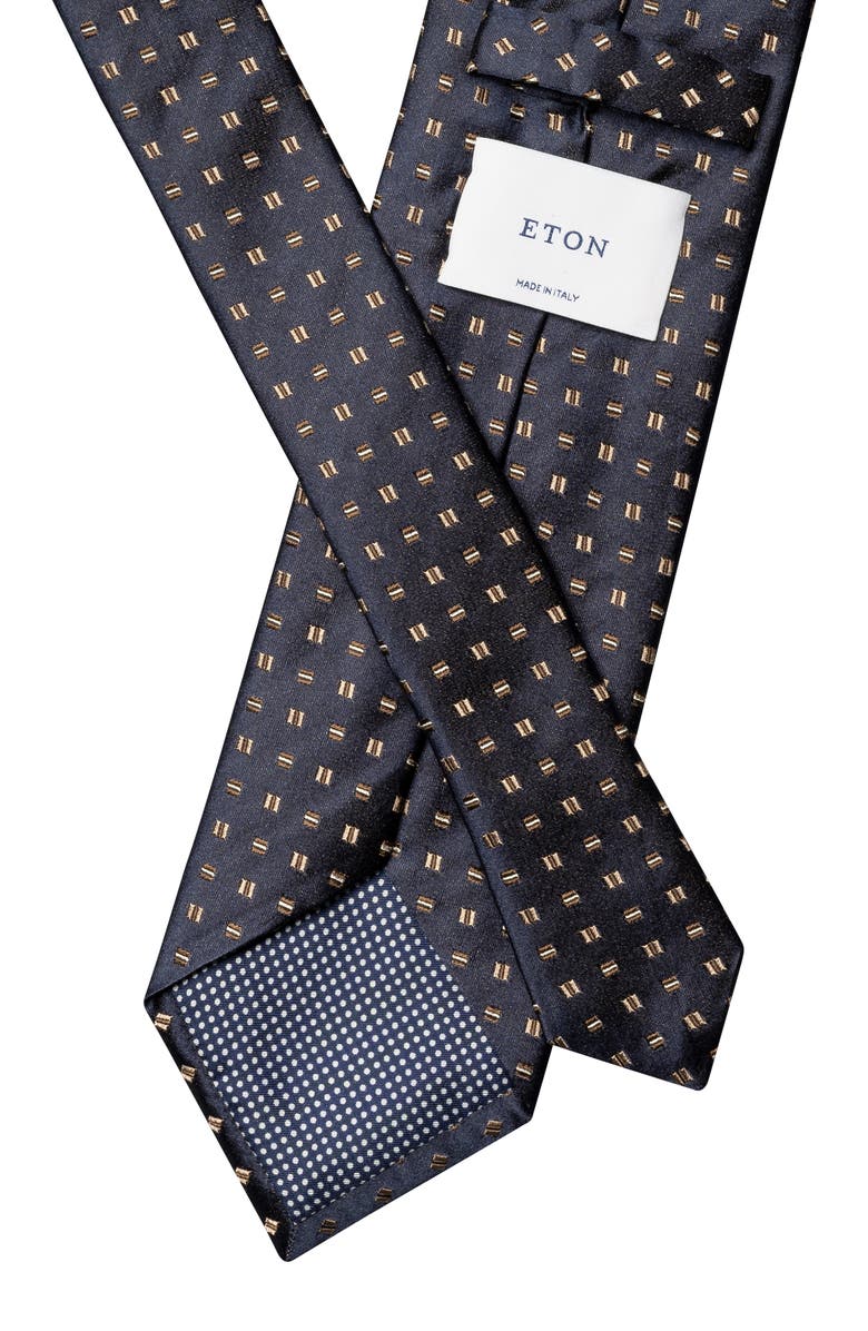 Eton Neat Geometric Pattern Silk Tie, Alternate, color, Navy