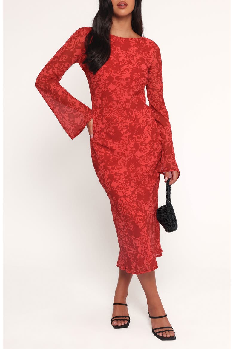 Talitha Floral Long Sleeve Open Back Dress, Main, color, RED ROSES
