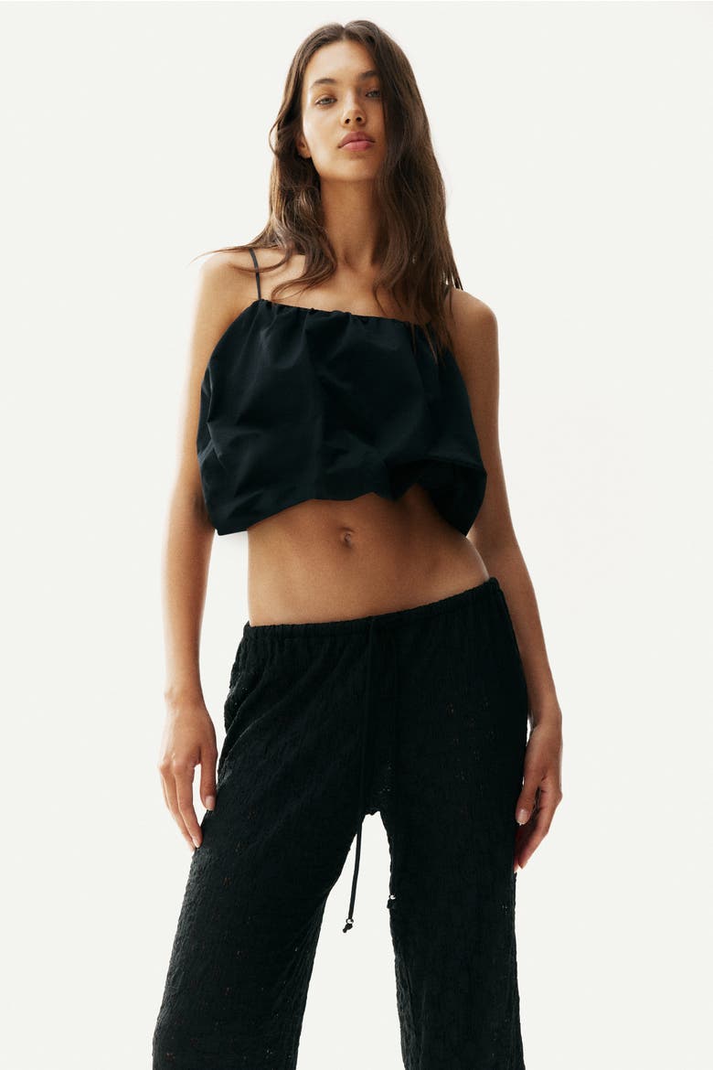 Lace-look Drawstring Trousers, Alternate, color, Black