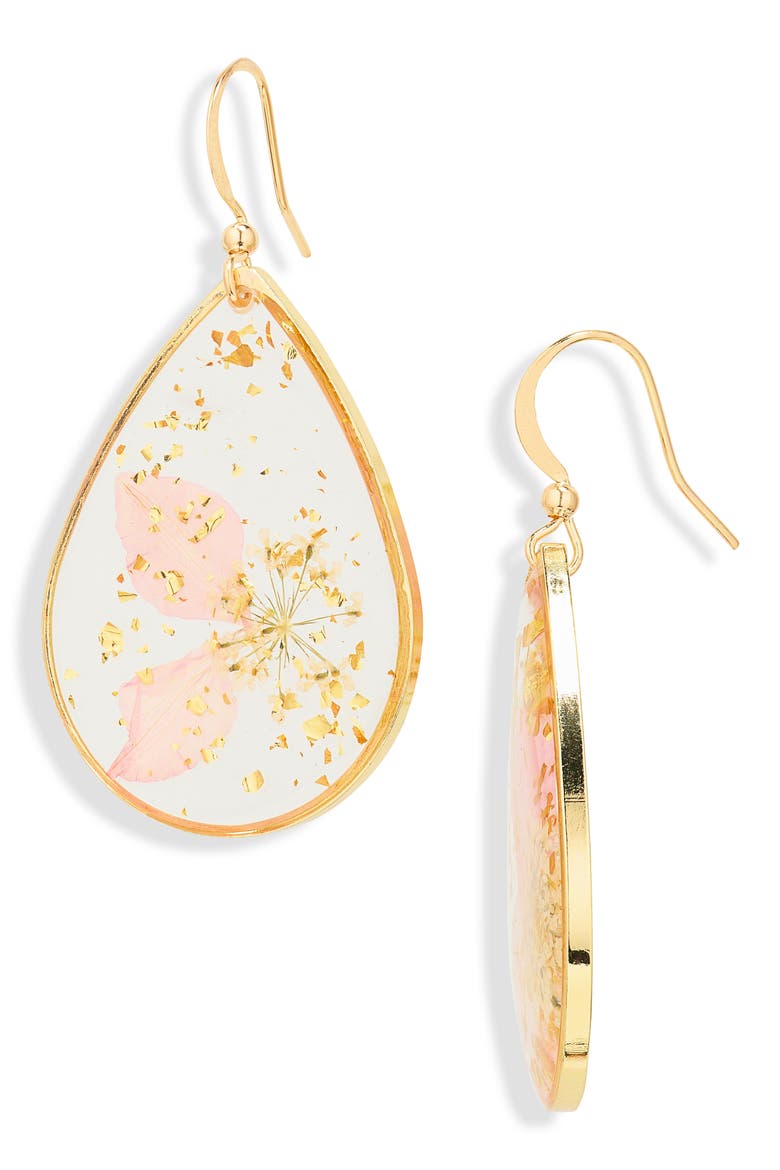Pressed Flower Drop Earrings, Main, color, GOLD- MULTI