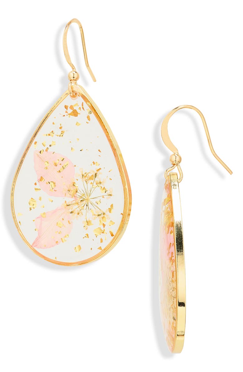 BP. Pressed Flower Drop Earrings, Main, color, Gold- Multi