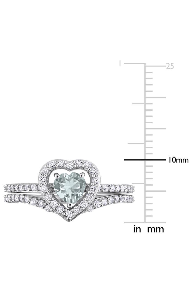 Aquamarine & Diamond Heart Bridal Ring Set 10k, Alternate, color, Aquamarine