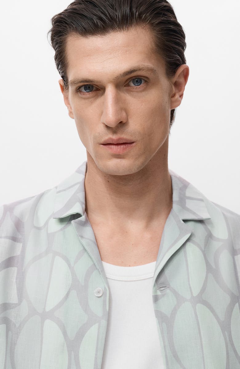 MANGO Geo Print Camp Shirt, Alternate, color, Sky Blue