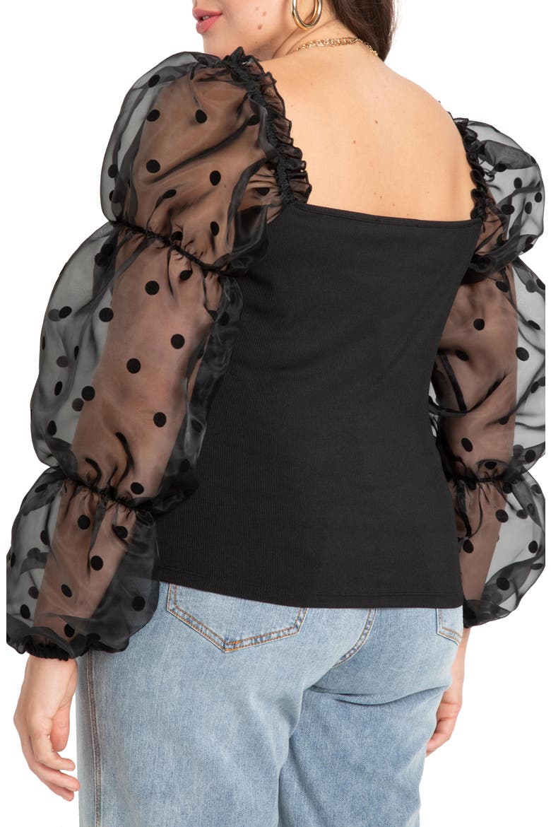 Flocked Organza Blouse, Alternate, color, TOTALLY BLACK