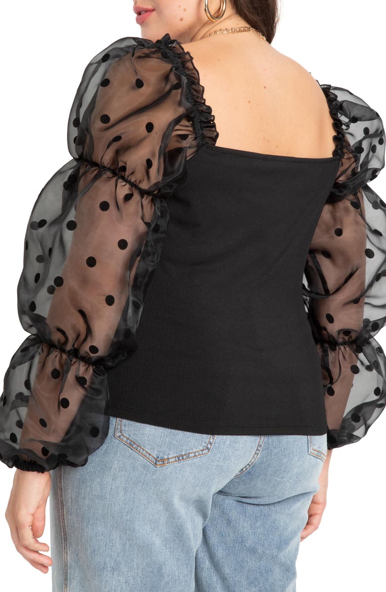 ELOQUII Flocked Organza Blouse, Alternate, color, 