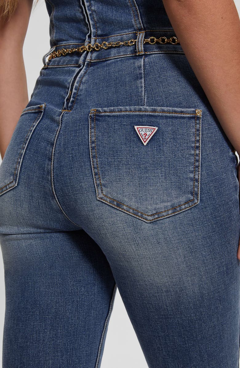 GUESS Chain Belt Denim Jumpsuit, Alternate, color,