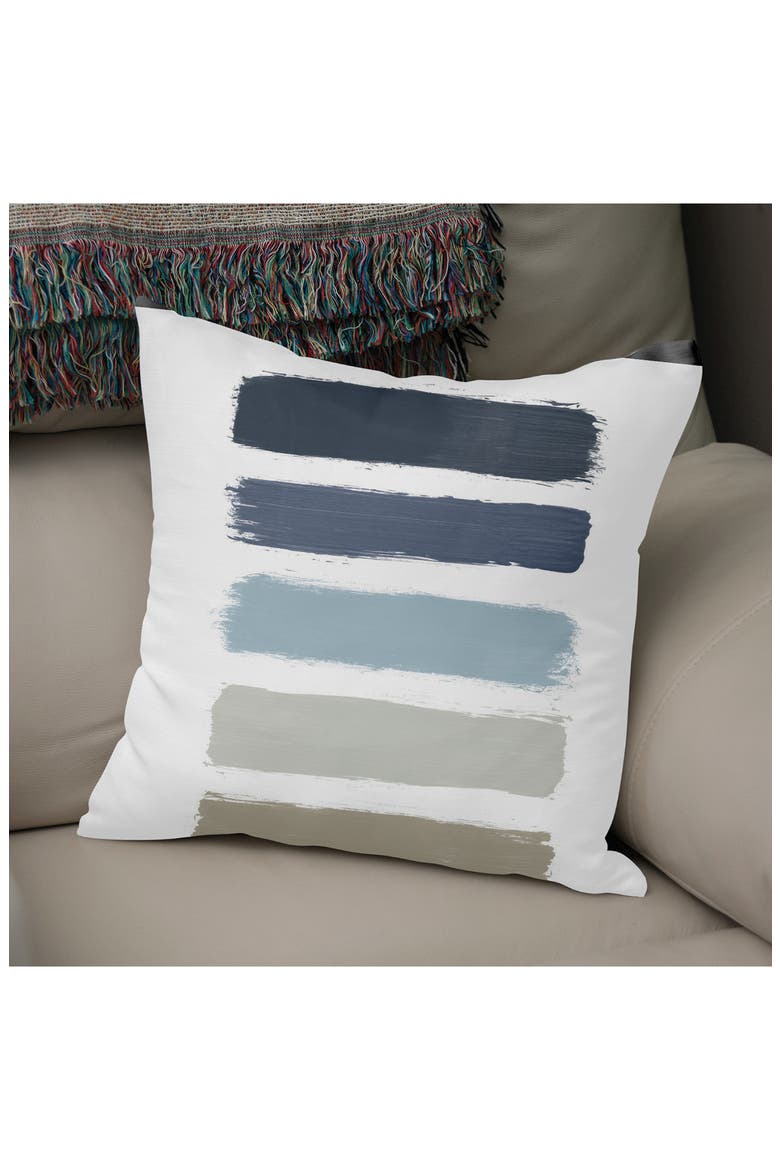 Blue & Taupe Stripes Throw Pillow, Alternate, color, WHITE