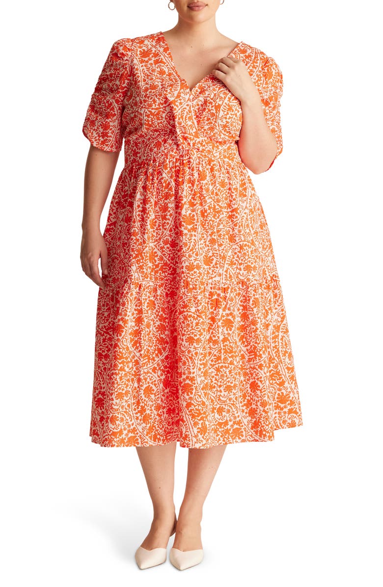 Estelle Dreamaya Floral Front Flap Fit & Flare Midi Dress, Main, color, 
