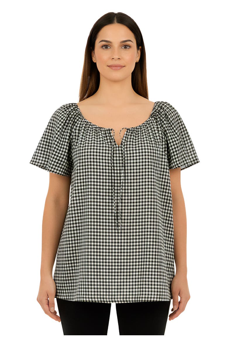 Plus Size Peasant Blouse, Main, color, BLACK WHITE GINGHAM
