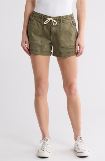 Shop Vigoss Drawstring Denim Shorts In Olive