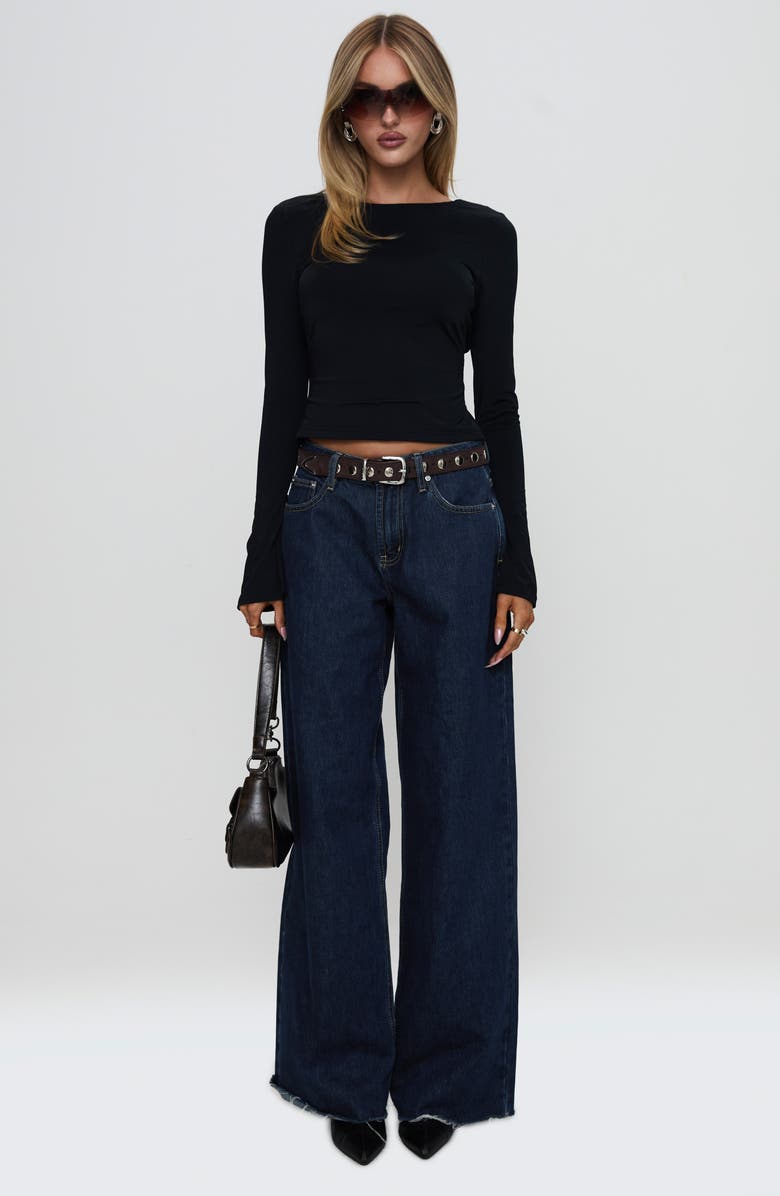 Princess Polly Harpur Long Sleeve Open Back Crop Top, Alternate, color, Black