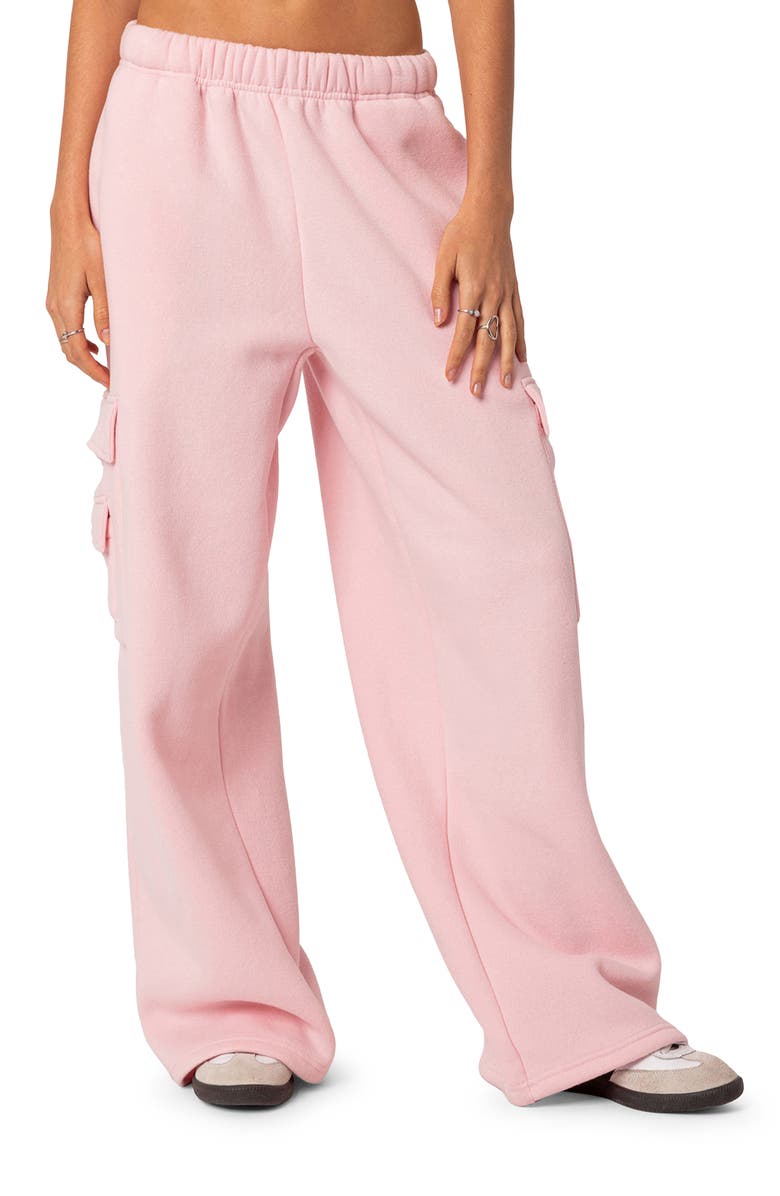 EDIKTED Wide Leg Cargo Sweatpants, Alternate, color, Pink