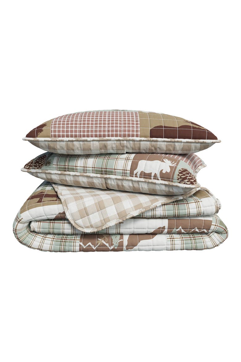 Patchwork 3-Piece Quilt Set, Main, color, HEMLOCK GREEN/BROWN
