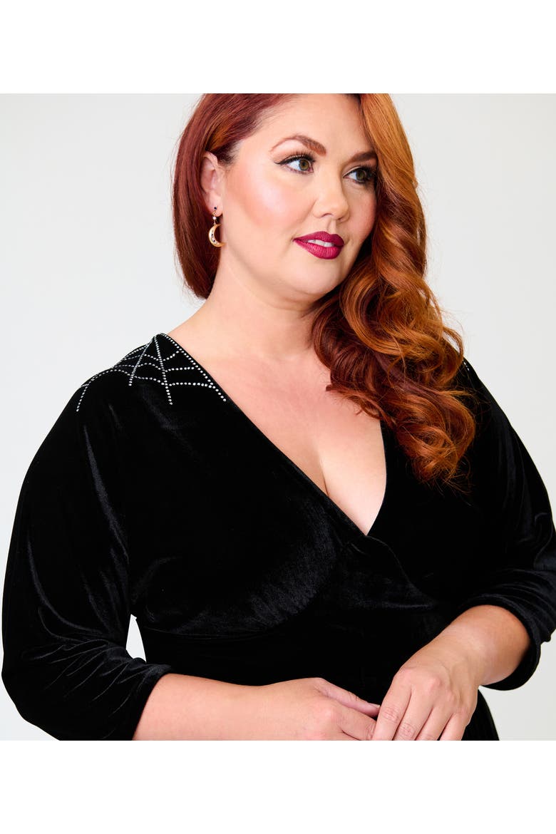 Plus Size 3/4 Sleeve Batwing Maxi Dress, Alternate, color, Black w/ Rhinestone