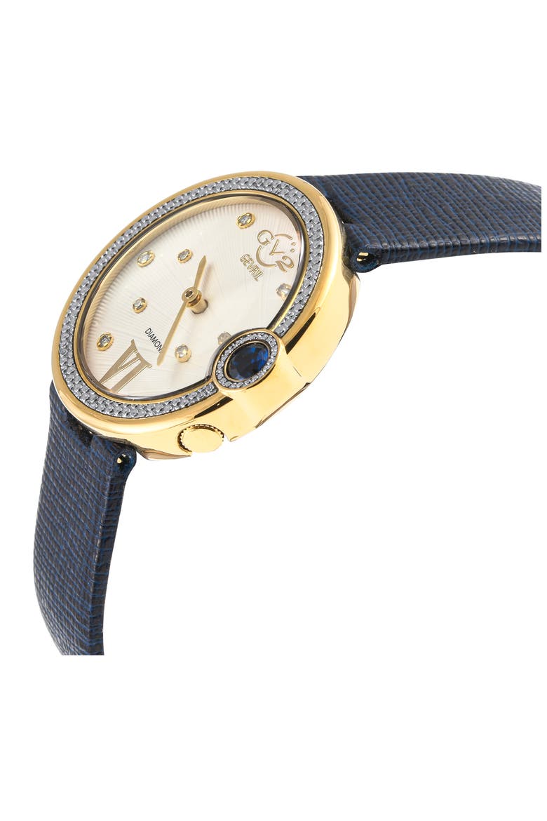 Perugia Diamond Leather Strap Watch, 33mm - 0.102ct., Alternate, color, BLUE