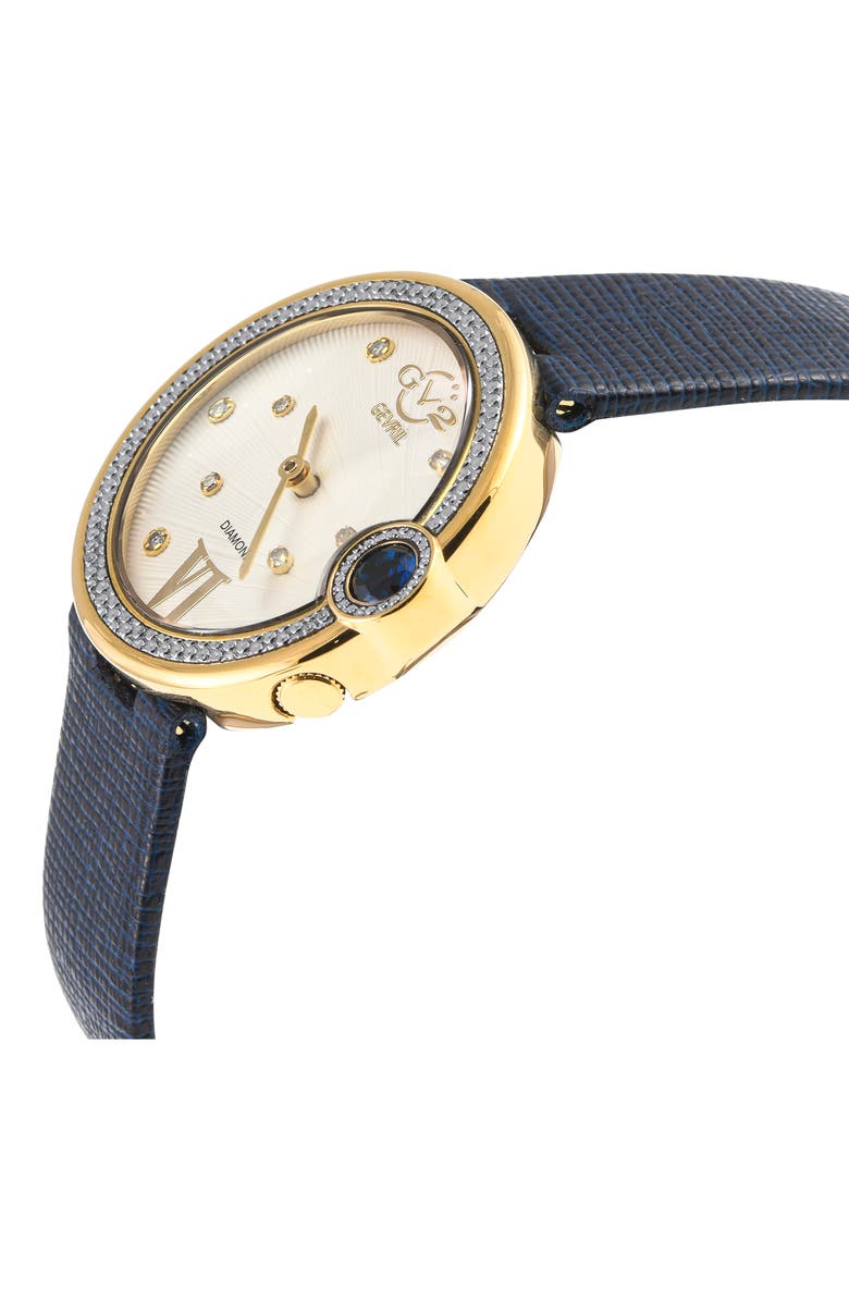 GV2 Perugia Diamond Leather Strap Watch, 33mm - 0.102ct., Alternate, color, Blue