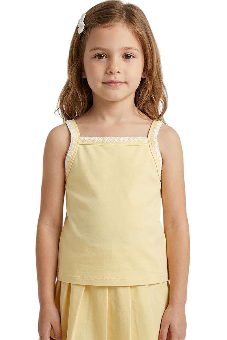 Kids' Embroidered Trim Cotton Blend French Terry Tank, Main, color, MUSTARD