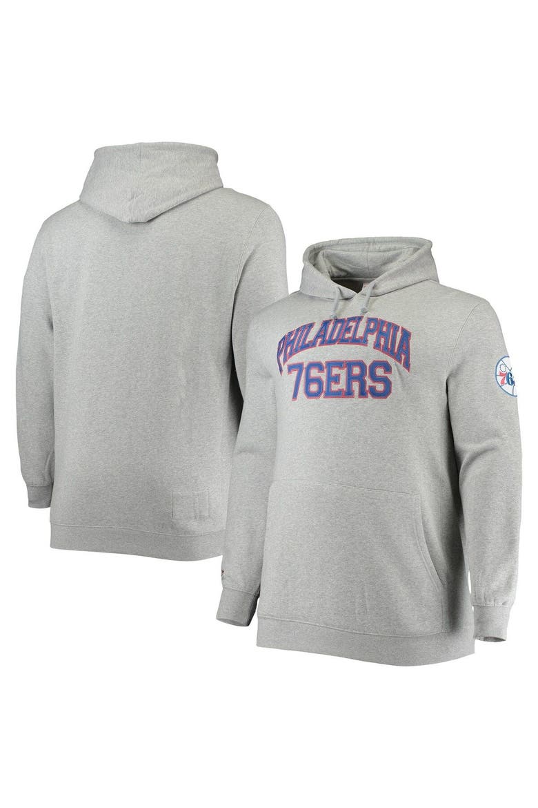 Men's Mitchell & Ness Heathered Gray Philadelphia 76ers Hardwood Classics Big & Tall Throwback Pullover Hoodie, Main, color, Heather Gray