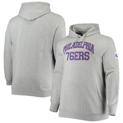 Men's Mitchell & Ness Heathered Gray Philadelphia 76ers Hardwood Classics Big & Tall Throwback Pullover Hoodie