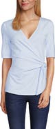 Lands' End Elbow Sleeve Lightweight Jersey Side Tie Blouse