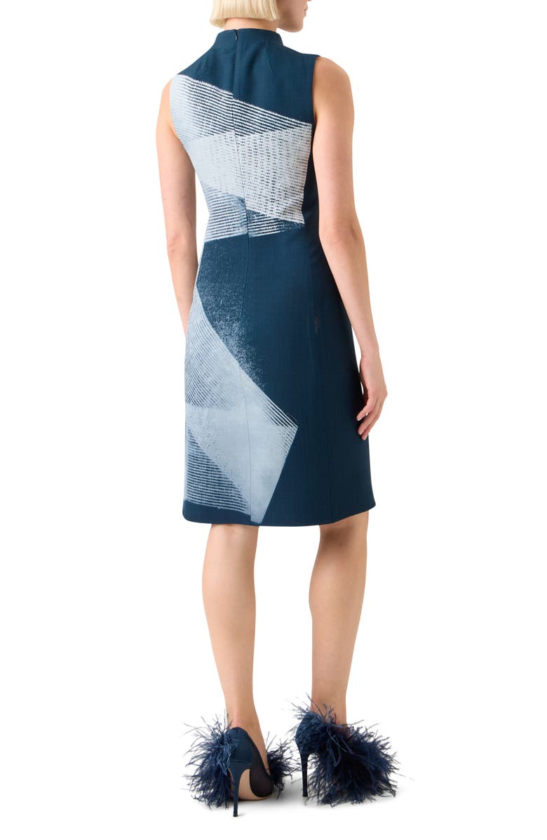 Akris Zigzag Print Silk Sheath Dress, Alternate, color, Denim-Ecru