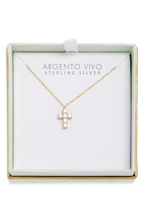 Cubic Zirconia Mini Cross Pendant Necklace