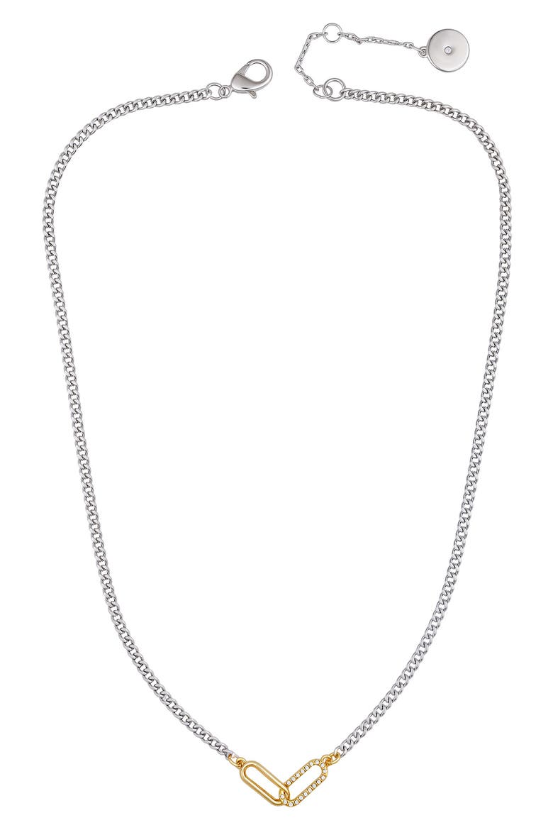 Crystal Paper Clip Link Pendant Necklace, Alternate, color, TWO TONE
