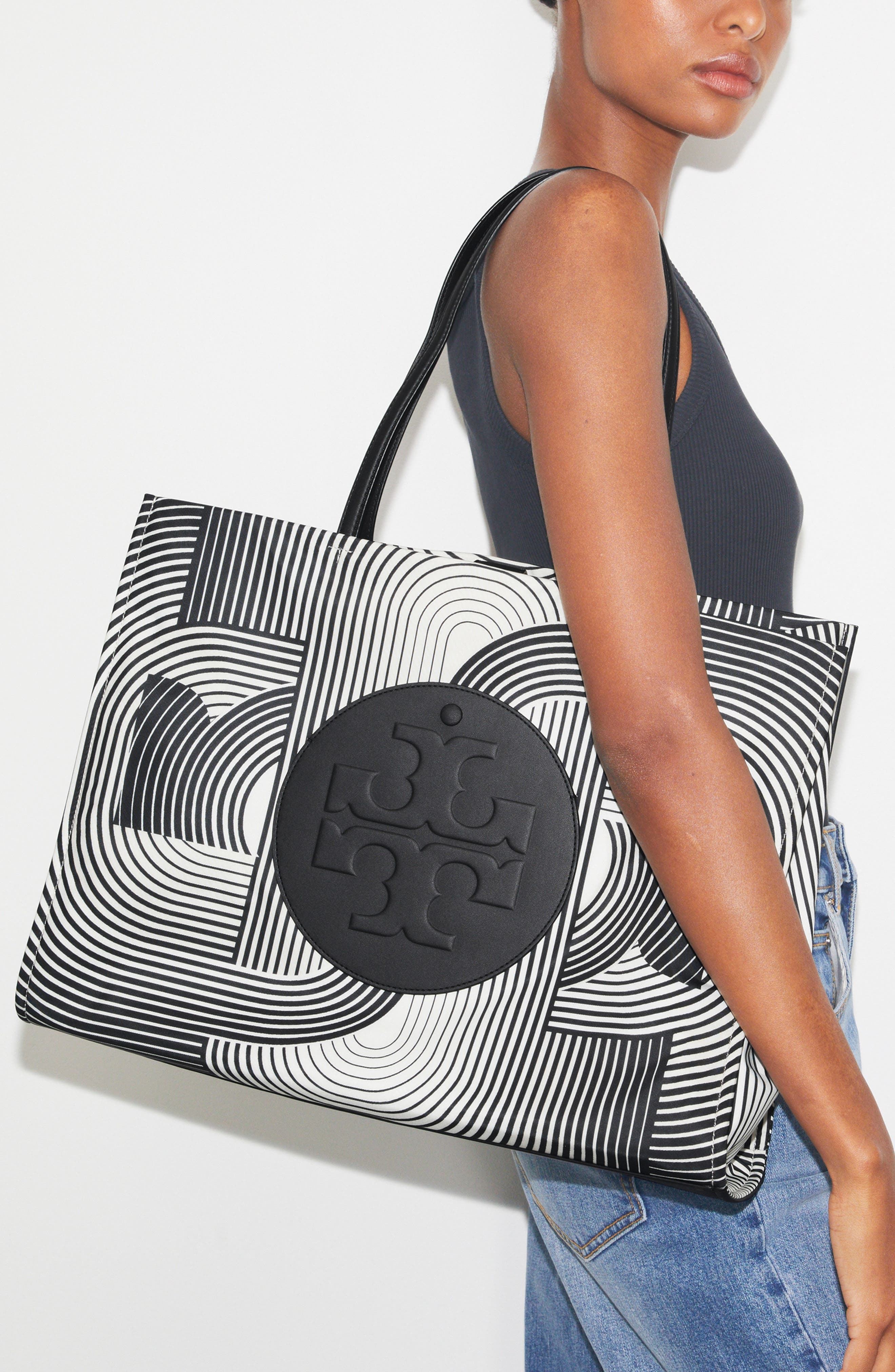 Tory Burch Ella Print Tote, Alternate, color, Infinity T Ella