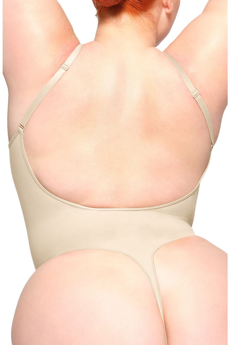 Seamless Sculpt Low Back Thong Bodysuit, Alternate, color, SAND