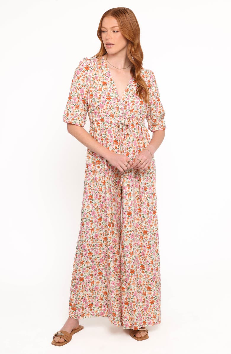 Petal & Pup Kelda Floral Print Wide Leg Jumpsuit, Alternate, color, Beige