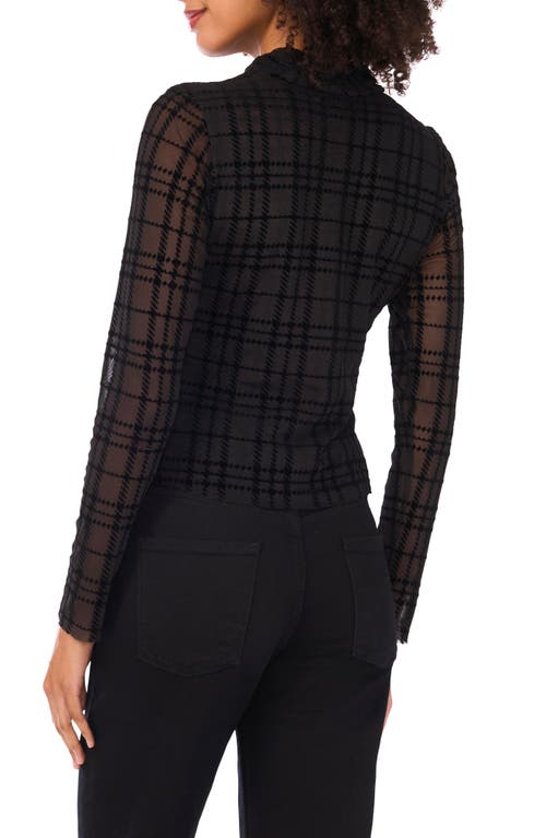 Parker Plaid Mock Neck Long Sleeve Mesh Top In Multi