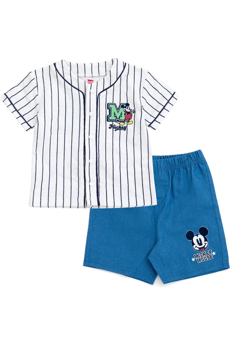 Mickey Mouse Baseball Jersey and Denim Shorts Set, Main, color, Navy Denim Mickey