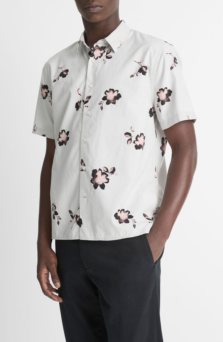 Vince Cascading Floral Short Sleeve Button-Up Shirt, Alternate, color, 