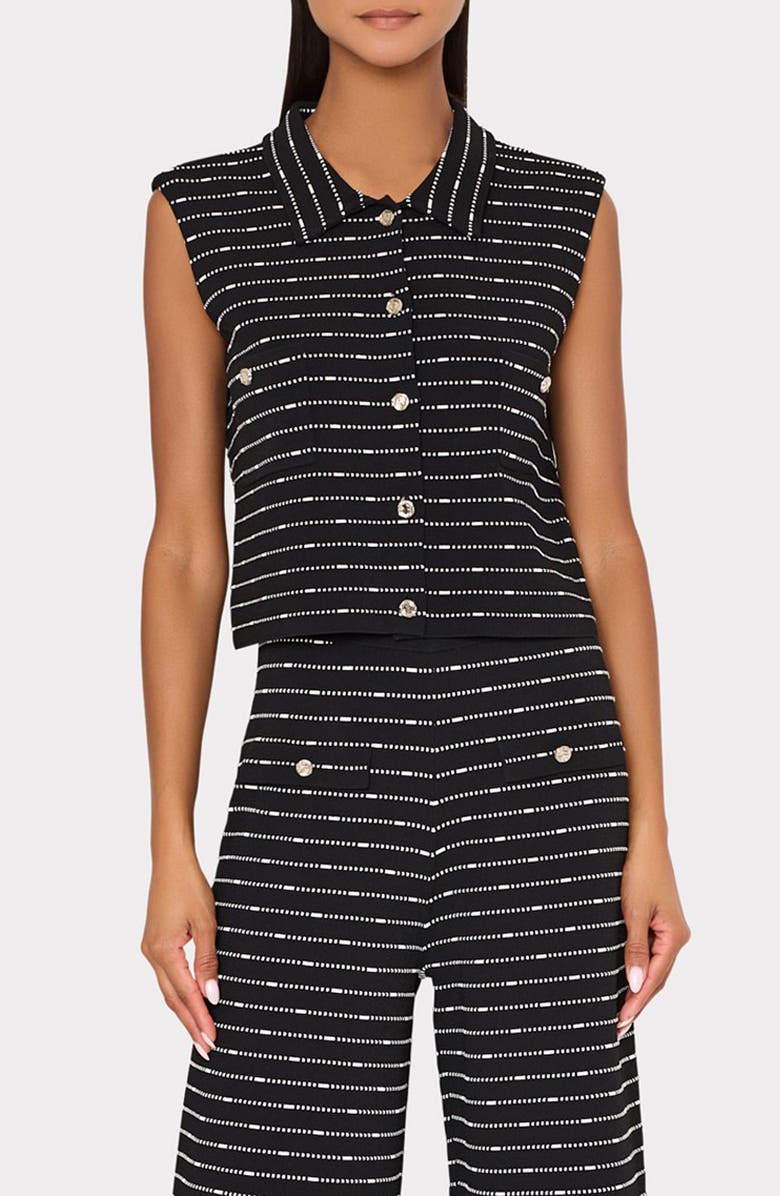 Milly Lainey Sleeveless Button-Up Top, Main, color, Black/ White