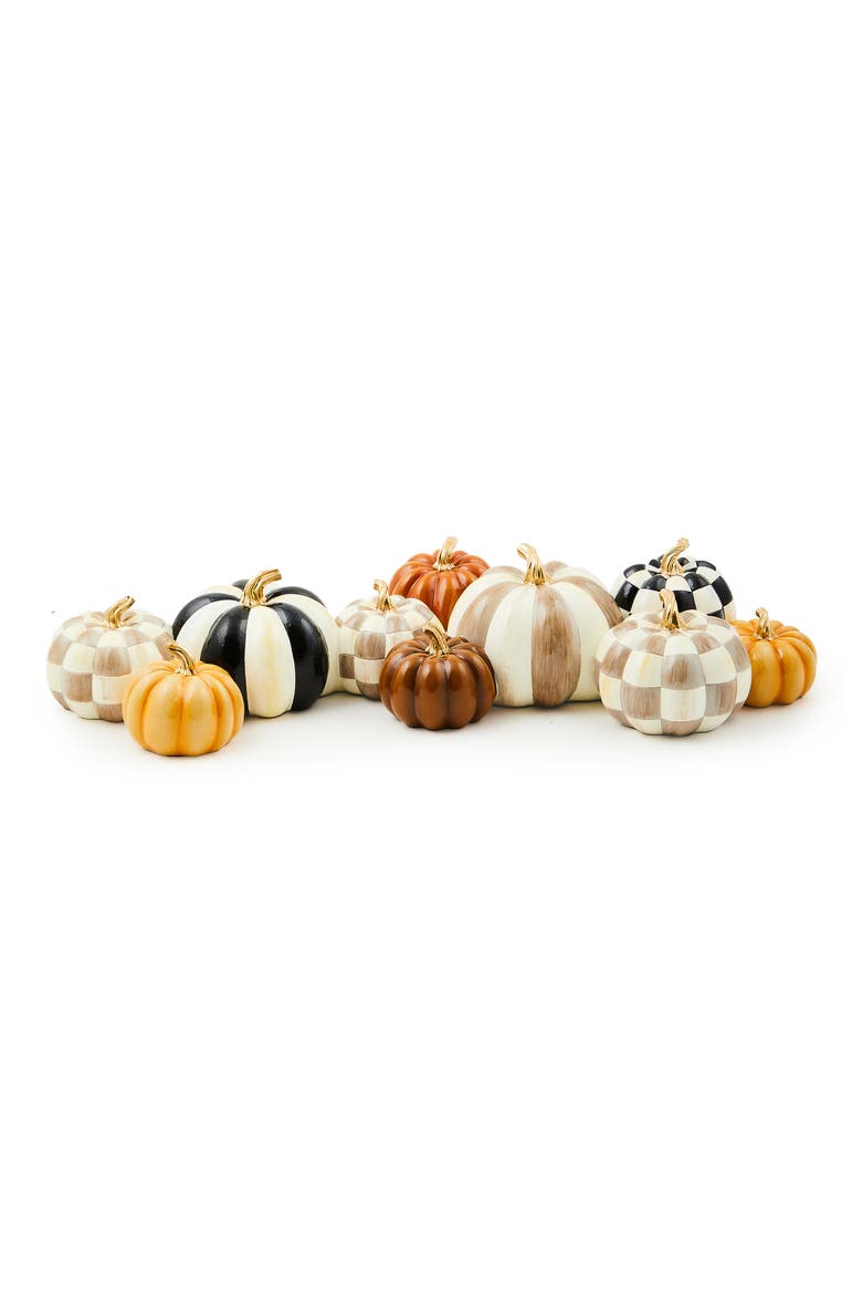 Autumnology Check & Stripe Pumpkin Decoration, Main, color, BROWN