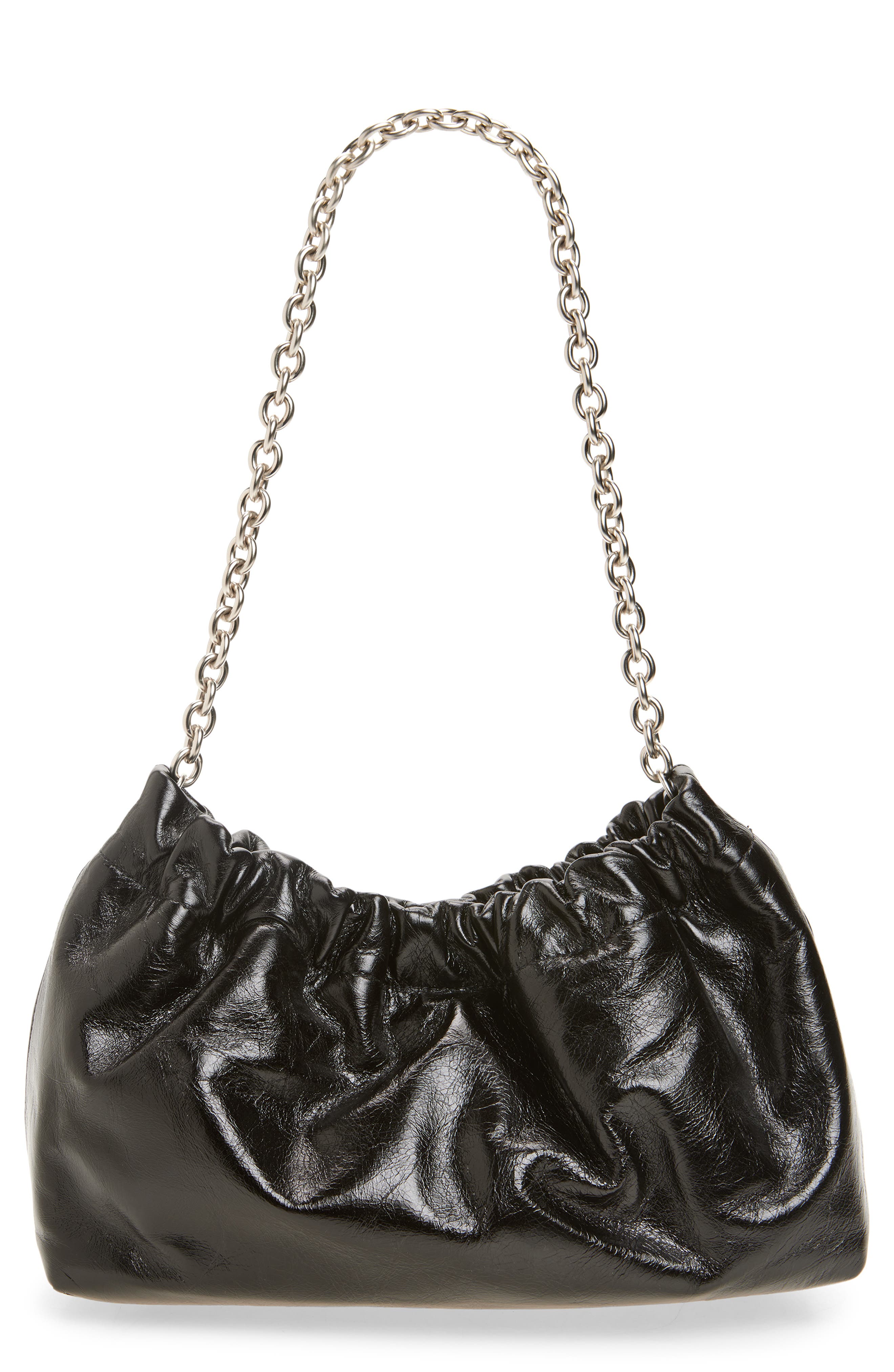 Reformation Dahlia Leather Shoulder Bag, Main, color, Black Leather