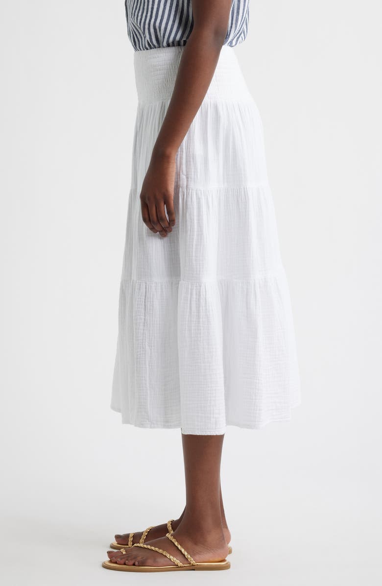 Caslon<sup>®</sup> Tiered Cotton Gauze Midi Skirt, Alternate, color, White
