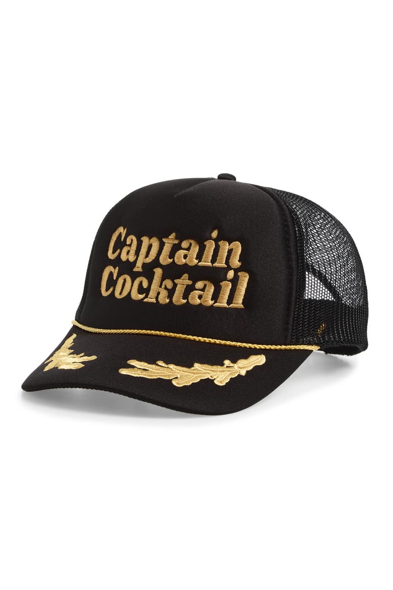 Captain Cocktail Snapback Trucker Hat, Main, color, CAPTAIN BLK/ GLD