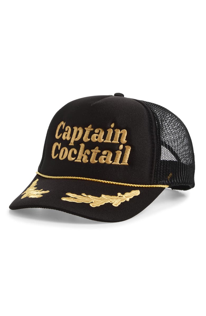 Local Beach Captain Cocktail Snapback Trucker Hat, Main, color, Captain Blk/ Gld