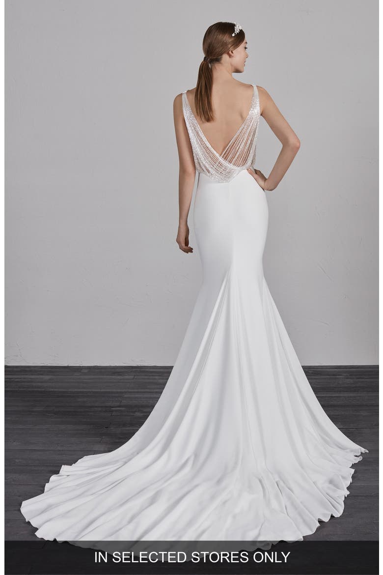 Eol Beaded Trumpet Wedding Dress, Alternate, color, OFF WH/ CRST