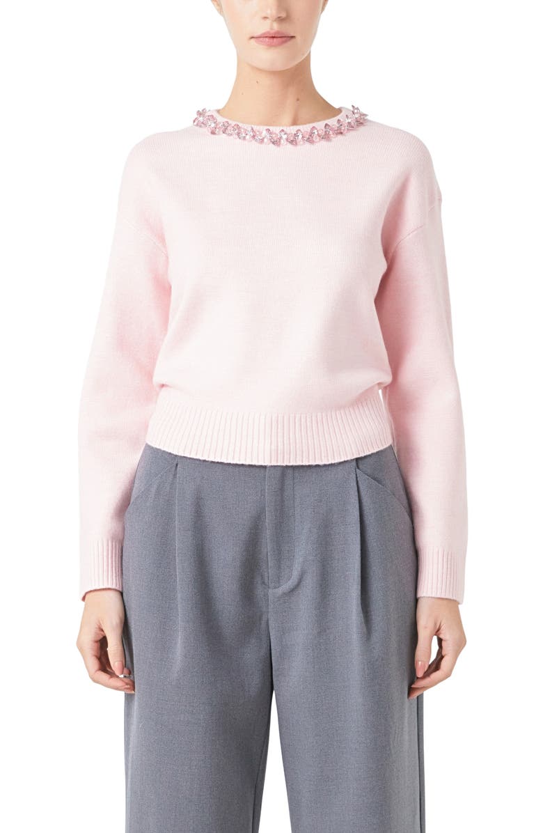 Endless Rose Embellished Crewneck Sweater, Alternate, color, Light Pink