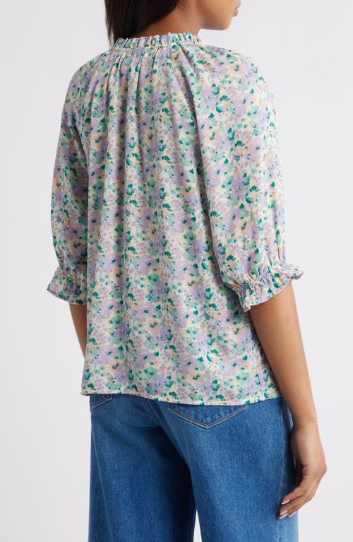 Bobeau Floral Button-up Top In Purple/peach Floral