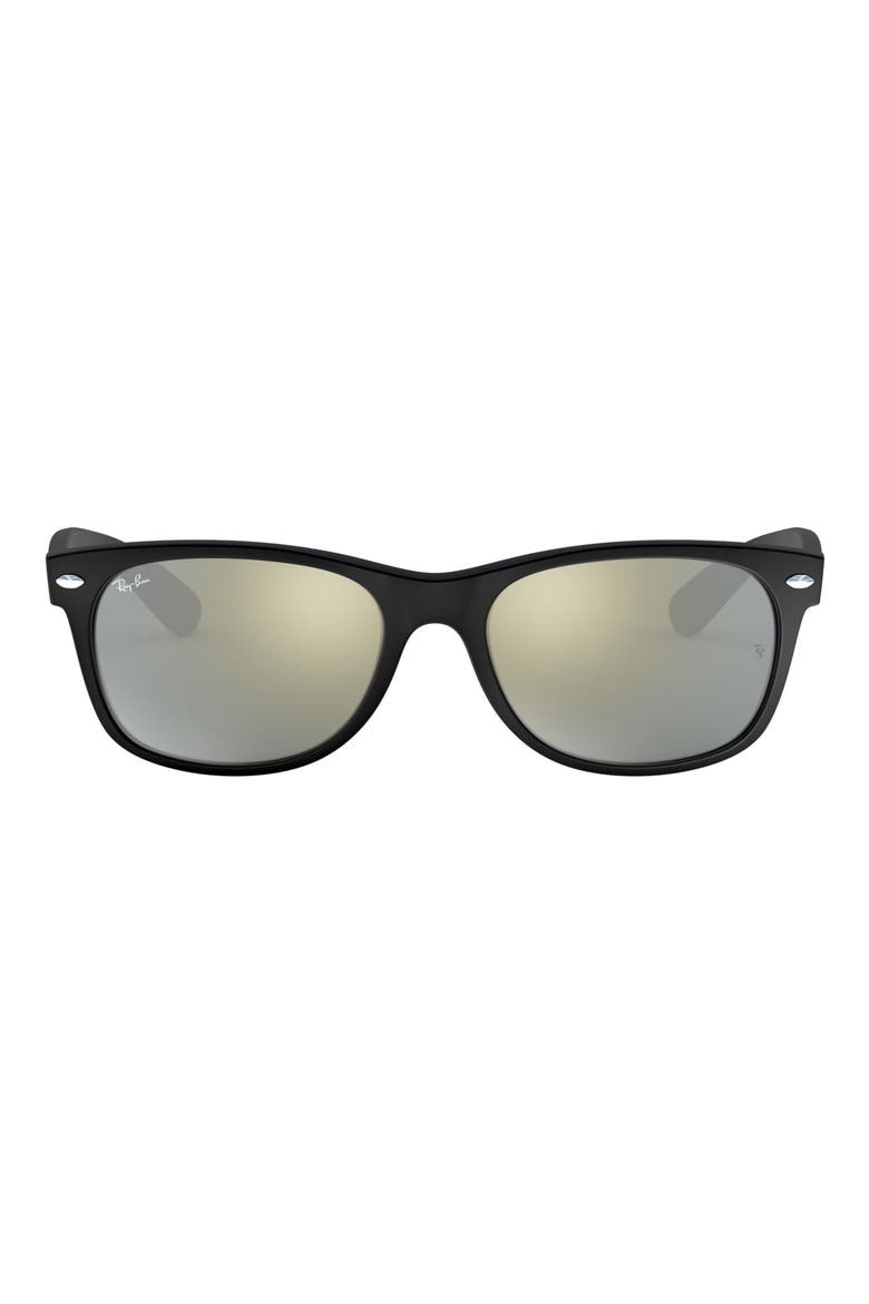 'New Wayfarer' 55mm Sunglasses, Main, color, RUBBER BLACK/GRN SILVER MIRROR