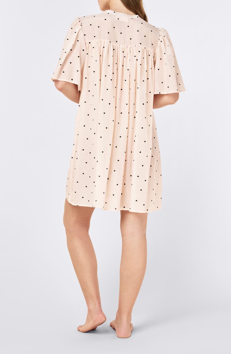 Papinelle Hearts Gathered Cotton Nightgown, Alternate, color, Rosewater