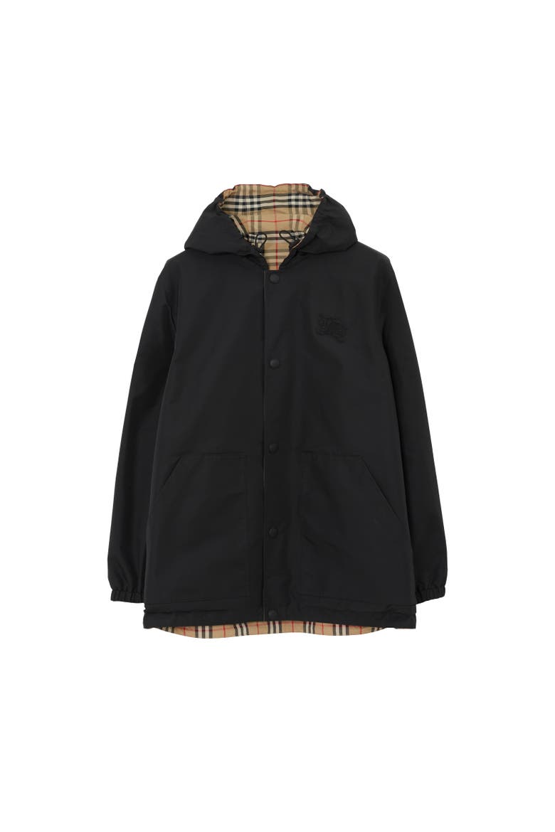 Reversible Check Nylon Hooded Jacket, Alternate, color, Archive beige