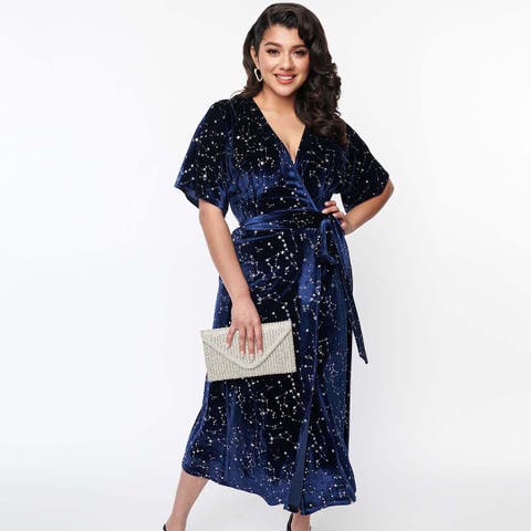 Velvet Tie Wrap Surplice Midi Dress
