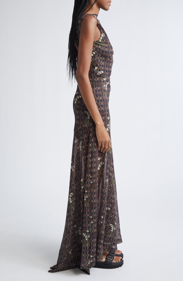 Siedrés Fens Floral Open Back Semisheer Mesh Dress, Alternate, color, Brown Multi